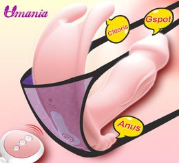 Dildo Vibrator Wearable Butterfly Vibrator Vibrators for Women Clitoris Stimulator Wireless Sex toys Double Stimulation Y20024907977