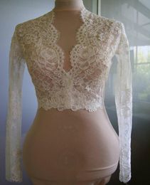 Fashion White Ivory Custom Bridal Wedding Wraps Jacket Cheap Designer Lace Long Sleeves V neck Style Romantic Wedding Bolero 5999114