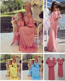 Summer family matching clothing maxi solid chiffon Mother Daughter Dresses Family look Clothing Beach mom and daughter matching dr1586467