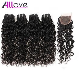 10A Brazilian Hair Human Hair Bundles With Closure Water Wave 4Bundles With Closure Wet And Wavy Human Hair Extensions Wholes4034744