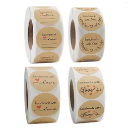 Gift Wrap 500PCs/Roll 1inch Kraft Round "handmade With Love" Paper Seals Stickers Brown Labels For Envelope Seal Decoration Sticker