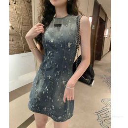 Designer 23ss women dresses summer Dress womens designer clothing Spring summer do old hole wash denim label waist sleeveless denim dress womens clothing a1 designe