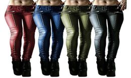 Women Retro Faux Leather Pants Rivet Laceup Long Skinny Trouser Streetwear Low Rise Slim Punk Cool Pant Female Fashion Women0393017553