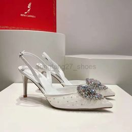 Rene Caovilla Fashion High Heel Sandals Luxury Designer Dress Shoes Women Silk Sunflower Crystal Decoration Slingbacks Party Shoes