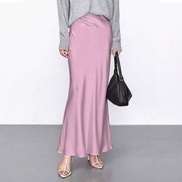 Light Luxury Acetic Acid Satin Fish Tail Skirt 2024 Summer New Solid Color Silk Smooth and Smooth Traceless Waist Long Half Skirt