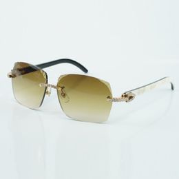 Direct Sales Fashionable Classic Diamond Cut Sunglasses 3524018 with black mixed Buffalo Horn Arm Glasses Size 18-140mm