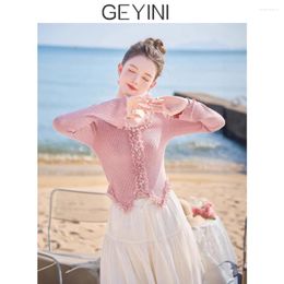Women's T Shirts Spring Lace Large Round Neck Knitwear Trumpet Sleeve Irregular Thin Pullover Sweet Long T-shirt Top For Women