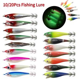 Lures 10/20Pcs Fishing Lure 10cm Squid Jigging Artificial Wood Shrimps Lure Squid Hook Cuttlefish Bait Sea Fishing Tool Luminous Pesca