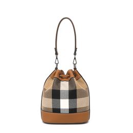 Leather Bucket Bag For Women's Trend New Plaid Women's Bag Westernised Cowhide Crossbody Bag