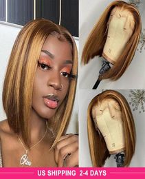 Allove Highlights 427 Ombre Straight Bob 4x4 Lace Closure Human Hair Wigs Natural Colour human hair lace front wigs PrePlucked267415275418