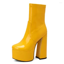 Boots Sexy Ankle For Women Platform Shoes Lady High Heels Black Red Green Yellow Beige Patent Leather Winter Autumn