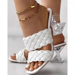 Sandals Women's Clear Pyramid Heels With Double Braided Straps 7cm Transparent Fretwork Women Shoes Female