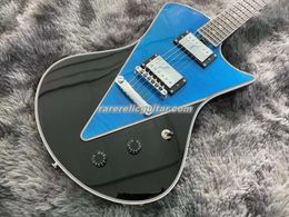 Custom Music Man Armada Flame Blue Singlecut Electric Guitar Mahogany Body Black Back Belly Cut Body Curved Triangle Inlays