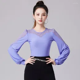 Stage Wear Women Ballroom Dance Tops Lantern Sleeve Tango Practice 3 Colors Latin Waltz Standard Dancing Performance Costume YS5299