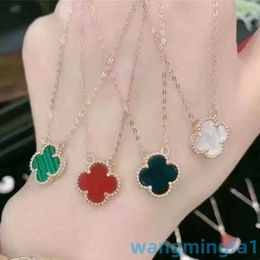 2024 Designer vans Duet 18k Rose Gold Double Sided Agate Lucky Four-leaf Clover Necklace Female Small People Style Chain