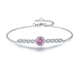 Link Bracelets Original 925 Sterling Silver Needle Bracelet Round Crystal Zircon Stone For Woman Charm Jewelry Gift