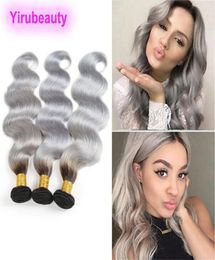 Indian Human Hair 1Bgrey Two Tones Colour Body Wave 3 Bundles 1026inch 1B Grey Virgin Hair Body Wave Double Wefts8169408