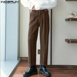 Pants INCERUN 2023 Korean Style Men Pants Loose Fitting Straight Tube Trousers Stylish Hot Selling Male Solid Corduroy Pantalons S5XL