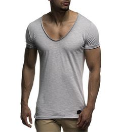 Whole deep V neck short sleeve men t shirt Fashion Mens Tee Shirts Hip Hop Casual Solid Color T Shirts for Men19652691