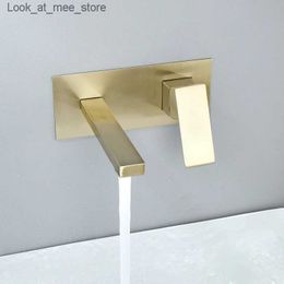 Bathroom Sink Faucets Modern black wall mounted faucet square single hole switch ceramic valve bathroom sink faucet bathroom mixer hot and cold faucet Q240301