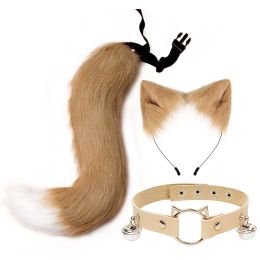 Costumes Fluffy Animal Ears Headband Furry for CAT Ears Hair Hoop Necklace Tail Set Leather Choker for Halloween Party Fancy Dres