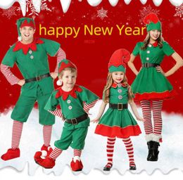 Men Women Girls Boys Christmas Santa Claus Costume Green Elf Cosplay Family Christmas Party New Year Fancy Dress Clothes Set For Q2029743