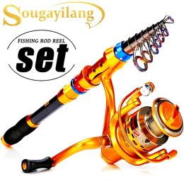 Combo Sougayilang Telescopic Fishing Rod and 13+1 Ball Bearings Spinning Fishing Reel Combo Saltwater Freshwater Carp Fishing Tackle