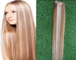 Clip in Human Hair Extensions 8pcsset Light BrownBleach Blonde P8613 Weighs 100g Straight Weave Remy Hair9547303