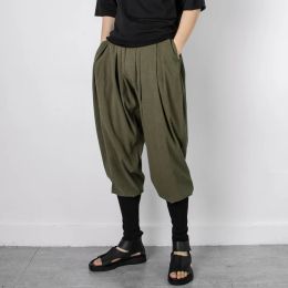 Pants Four Seasons Minimalist Japanese Dark Black Mountain Style Pants Rib Bag Calf Loose Harem Pants Men