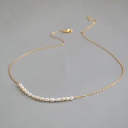 Brass With 18K Gold Natural Real Pearl Necklace Wowen Jewellery Party Designer T Show Runway Gown Japan Korean Fashion 240227