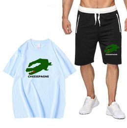 Men's Summer New Brand Printed Short Sleeve Set T-shirt Men's Running Gym Loose Leisure Sports Wear Large Size Clothing