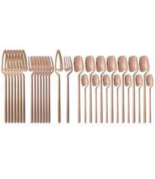 32Pcs Rose Gold Cutlery Set 1810 Stainless Steel Dinnerware Knives Fork Coffee Spoons Tableware Set Bar Flatware Silverware Set X6433001