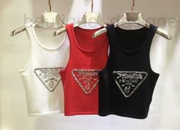 Women's Tanks & Camis Designer 2024 New Women 3 Colour Sleeveless Letter Pattern Sequin O-neck VEST B9KQ