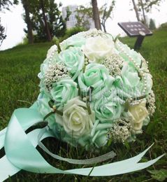 Beautiful Mint Green Wedding Bouquet with Corsag Wrist FlowerArtificial Pearls Flower Bridal Flower Wedding Bouquets bouquet8638968