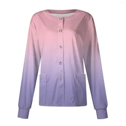 Women's T Shirts Uniform Women Gradient Scrubs Tops Uniforms Long Sleeve Pockets Nurses Uniformes Blouse Nursing Clothes