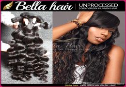 Bella Hair Brazilian Hair Extensions Indian Virgin Human Bundles Loose Deep Wave Dyeable Natural Color Weave 4pcslot6963472