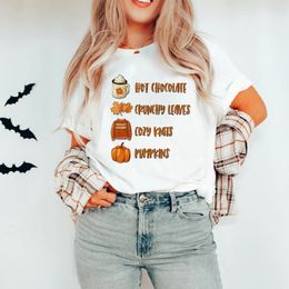 Women's T Shirts Chocolate Crunchy Leaves Cozy Knits Pumpkins Women Shirt Happy Thanksgiving T-Shirt Retro Outfits