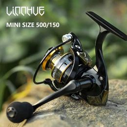 Boat Fishing Rods LINNHUE Mini Fishing Reel 500 Size Spinning Reel Max Drag 5-8kg Super Light High Quality Saltwater Reel Winter Fishing Pesca YQ240301