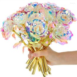 Decorative Flowers 10pcs Galaxy Artificial Rose Golden Plated Foil Christmas Valentine's Day Birthdays Gift Wedding Anniversary Party Decor
