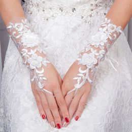 Wedding Accessories White Short Party Gloves Fingerless Elegant Pearls Bridal Gloves
