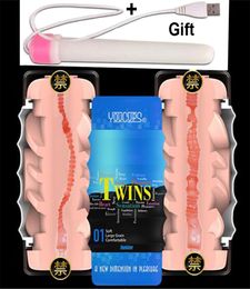 YouCups Dual Channel Male Masturbation Cup Silicon Realistic Vagina Adult Sex Toys for Men Penis Fake Pussy Masturbator for Man Y17642577