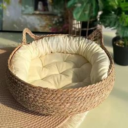 Mats Four Seasons Universal Straw Cat Nest Wholesale Rattan Removable and Washable Warm Nest Dog Nest Pet Cat Rattan Cat Nest