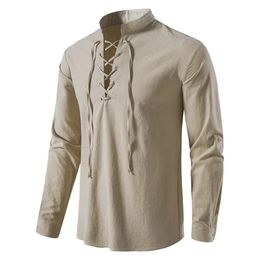 Mens Casual Blouse Cotton Linen Shirt Tops Long Sleeve Tee Spring Autumn Slanted Placket Vintage Yoga Shirts 240227