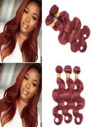 Brazilian Colored Body Wave Human Hair 4 Bundles Pure 33 Brazilian Dark Auburn Brown Virgin Human Hair Weave Extensions Whole6781528