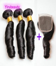 Brazilian Human Hair Extesions Funmi Spring Curly 3 Bundles With 4X4 Lace Closure Baby Hairs 1024inch 4 Pieceslot8194023