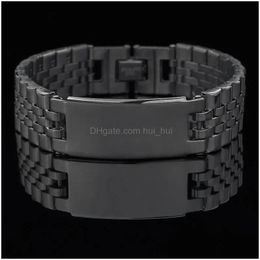 Charm Bracelets 361L Stainless Steel Simple Smooth Watch Strap Bracelet With Folding Buckle High-Grade Mens Business Jewellery Bangles Dhsk8