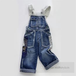 Girls letter printed patch denim overall 2024 spring kids patchwork color cowboy suspender pants children casual trousers Z6928