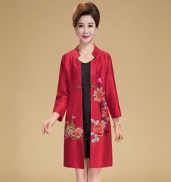 Fashion Spring Traditional Chinese Clothing Retro Chinese style embroidery silk Jacket Women039s loose long Outerwear Tops Tang5327470