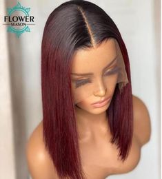 Lace Wigs 1B 99J Burgundy Short Bob Human Hair Wig Brazilian Remy 13x6 HD Front PrePlucked Ombre Wine Red 150 FlowerSeason74691989233208