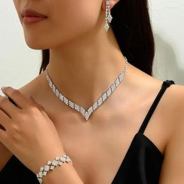 Necklace Earrings Set 3 Pcs Bridal Jewelry Silver Plated Rhinestone Fold Clutch Bracelet Tassel Wedding Gift Trendy Style